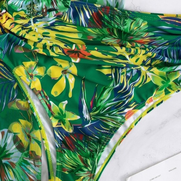 3pc tropical swimsuit longline corset like top with high hip high waisted - Picture 3 of 5